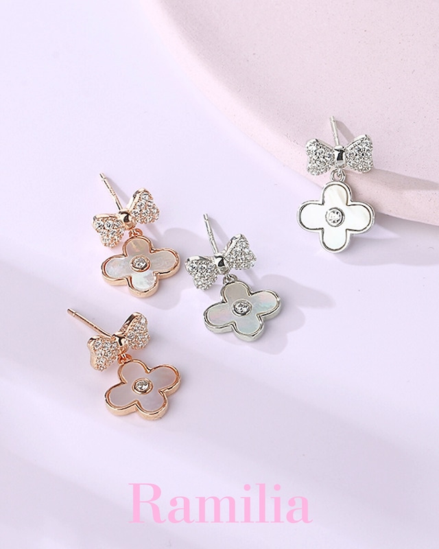 リボンクローバーシェルピアス（2 colors）　R2411031