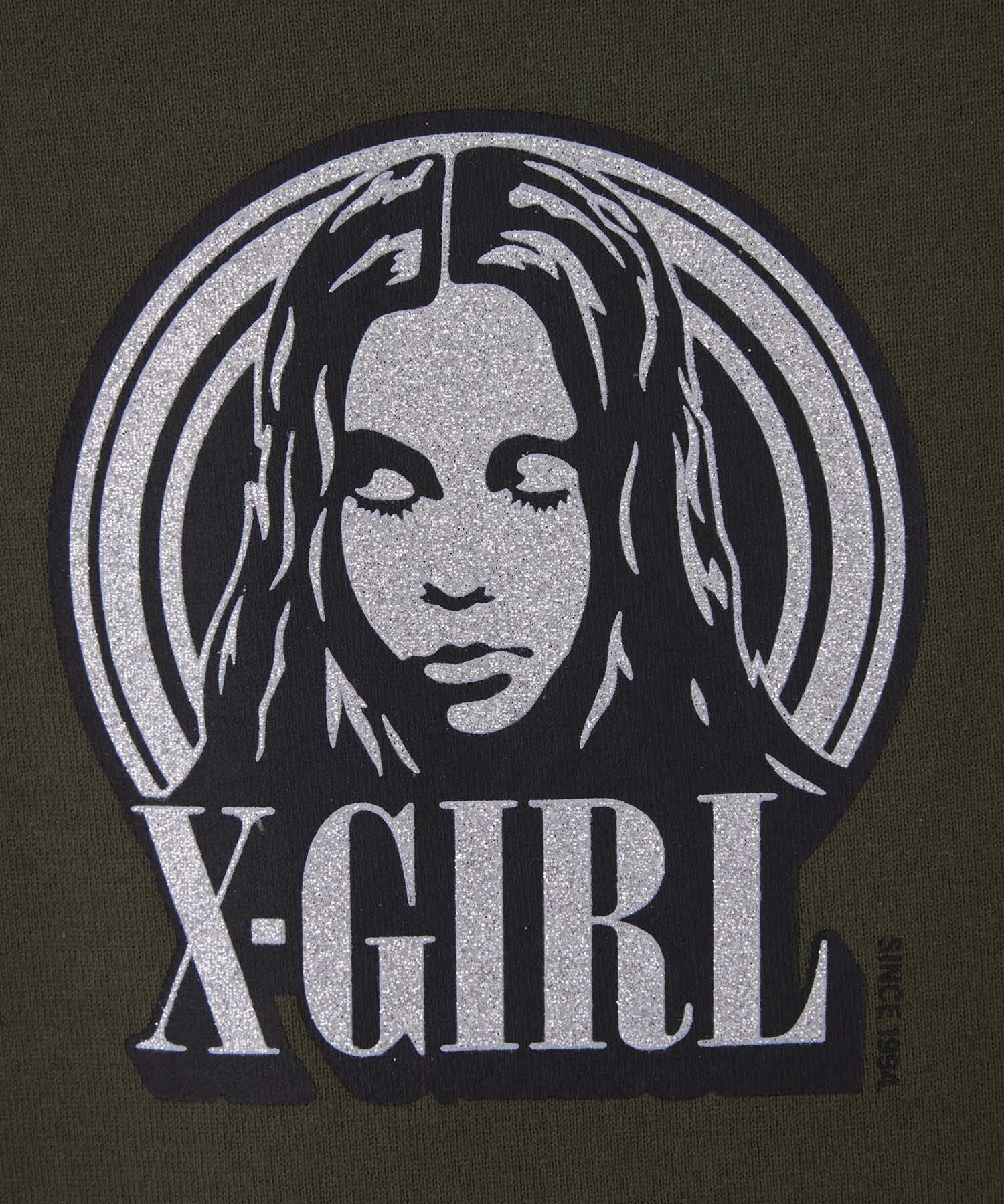 人気 X-girl GLITTER CIRCLE BACKGROUND FACE LOGO S/S BABY TEE X-girl】GLITTER CIRCLE BACKGROUND FACE LOGO S/S BABY TEE