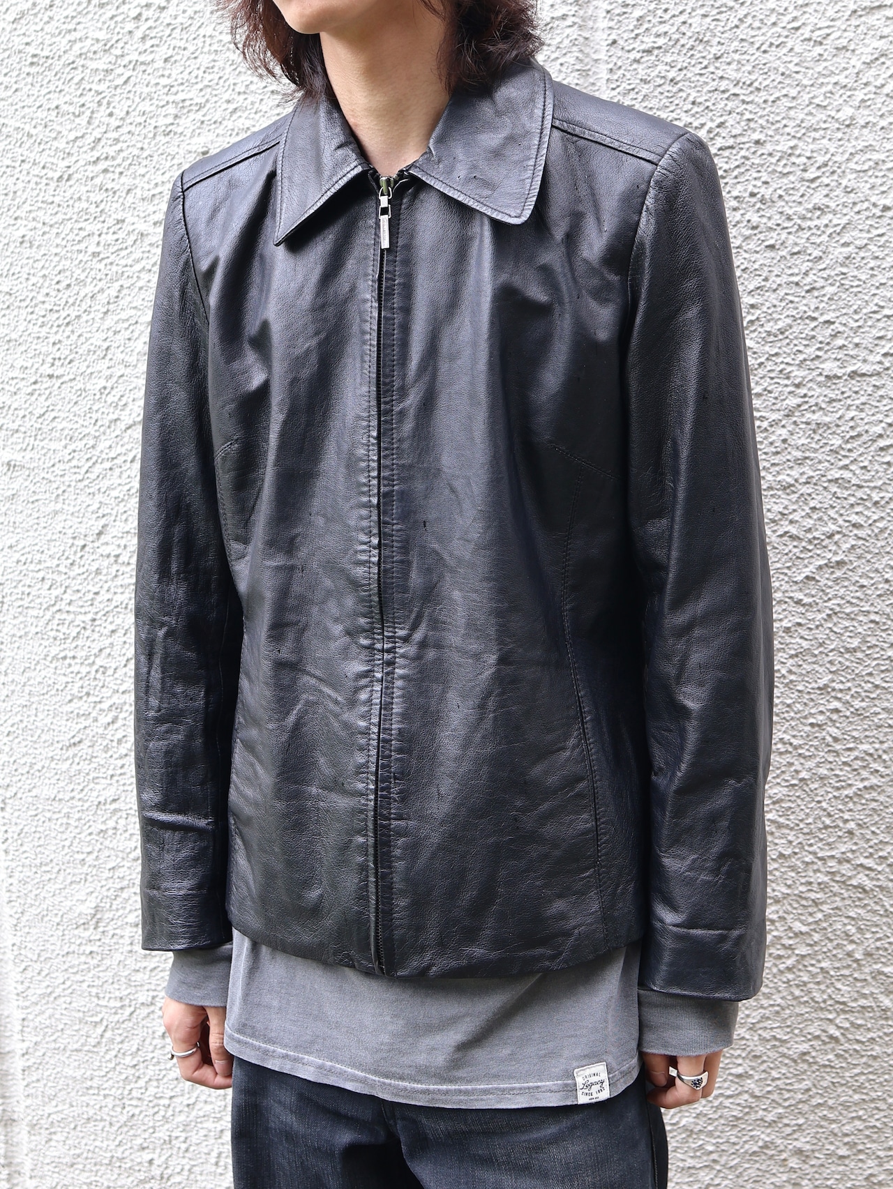 minimal zip up leather jacket