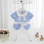 【即納】ハートポケットのギンガムワンピース（ブルー）