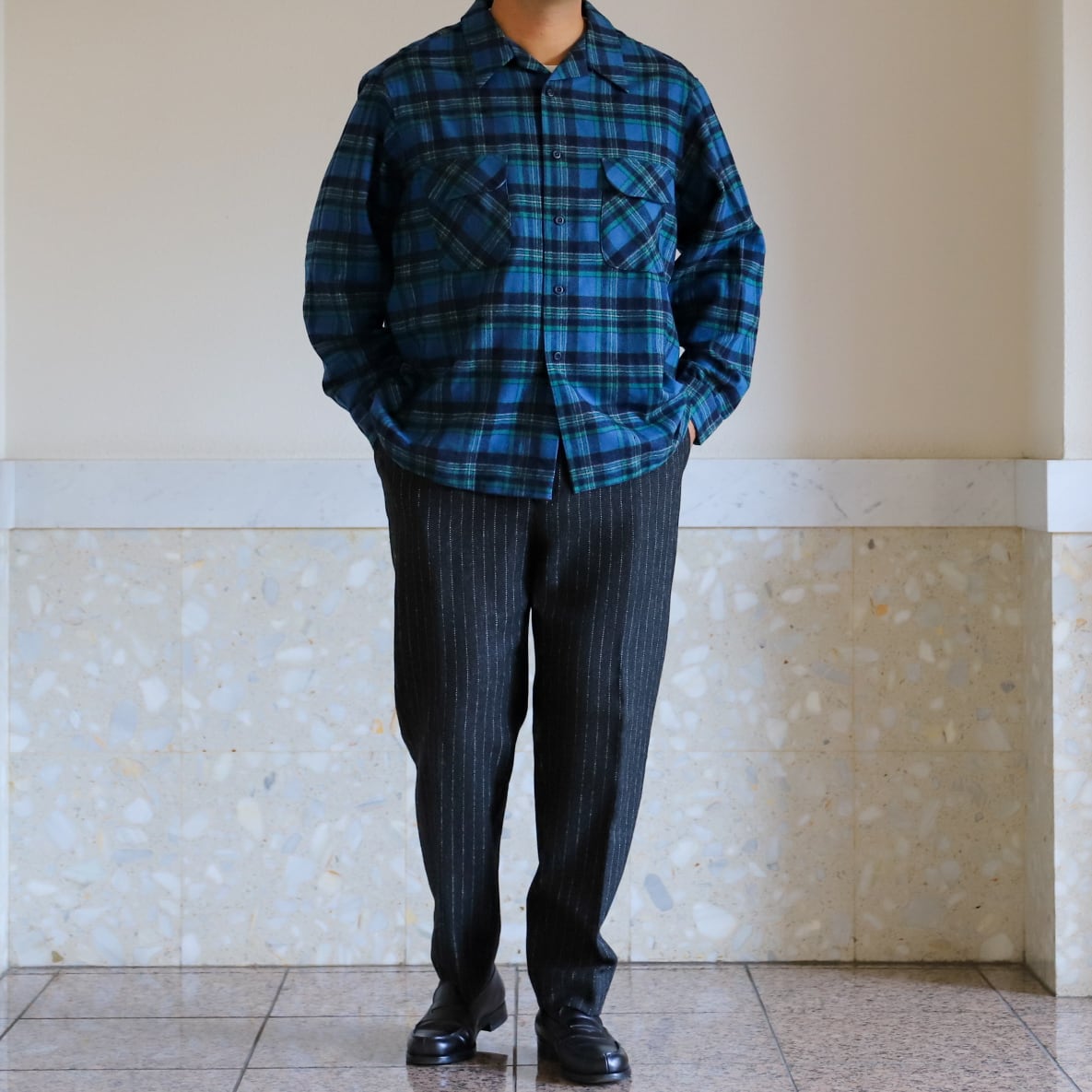 未使用】70s PENDLETON ombre check wool shirts made in USA dead