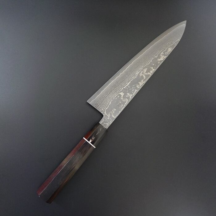 期間限定9141ダマスカス柳刃包丁9寸風紋の刃105層刺身包丁 黒檀黒水牛