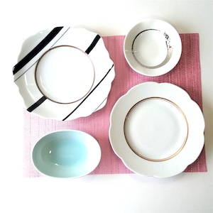 洋皿.青磁楕円鉢.プラチナ5寸深小鉢4点セット