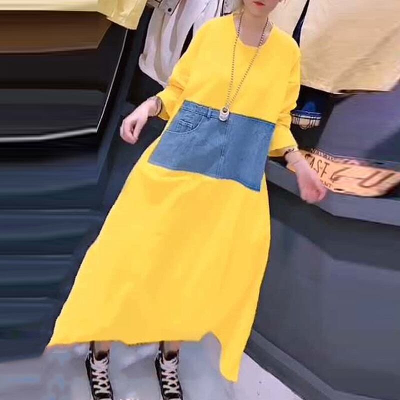 プラスサイズの女性の脂肪の姉妹秋の新しいスタイルのウエストスリムスリムミドル丈カジュアルドレス ミックスインファッション76077582225