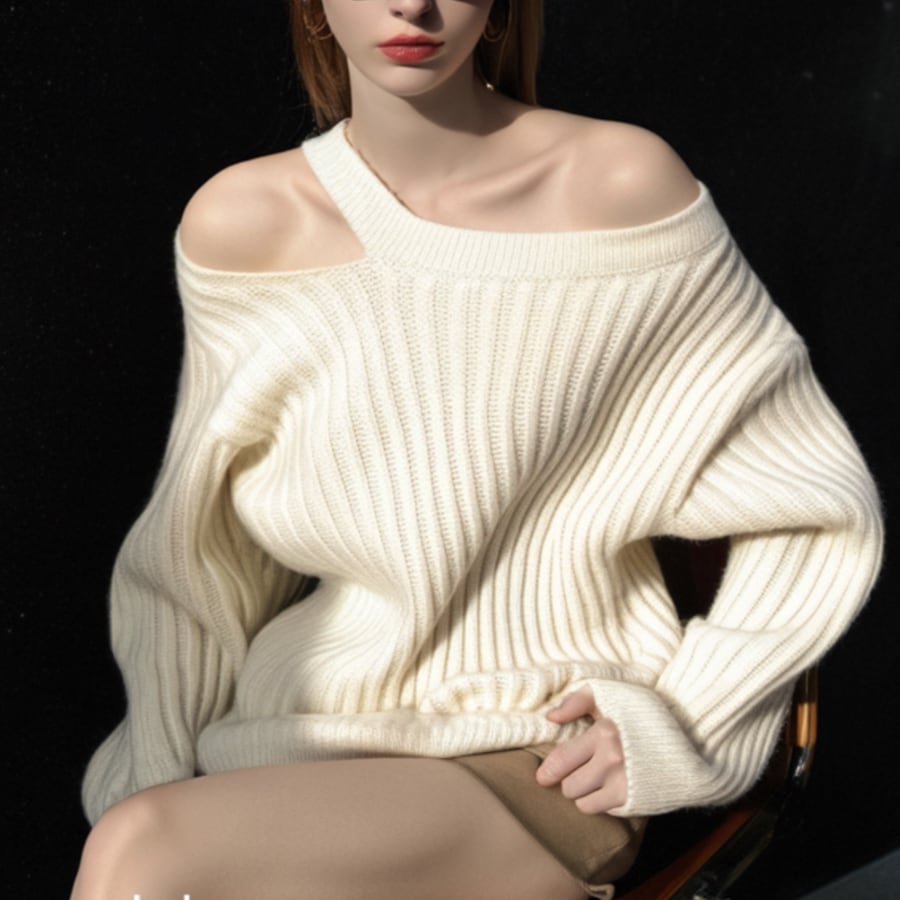 ワンショルダー リブニットプルオーバー