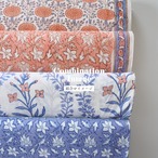 ブロックプリント生地【50cm単位】インド綿 片耳ボーダー付き 花柄 オレンジ×白 #25558-OR1