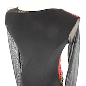 社交ダンス 衣装 スタンダード ドレス ワンピース レッスンウェア パーティドレス 黒 赤 ブラック系 レッド系 グリーン系 緑 レース 長袖 スイングドレス フロアーウェア ブラックドレス 花模様 十分丈 カジュアル 結婚式 発表会 ビジネス カラフル リッチ感 体型カバー おしゃれ 伸縮性 透け感 レディース モダン ダンスウェア