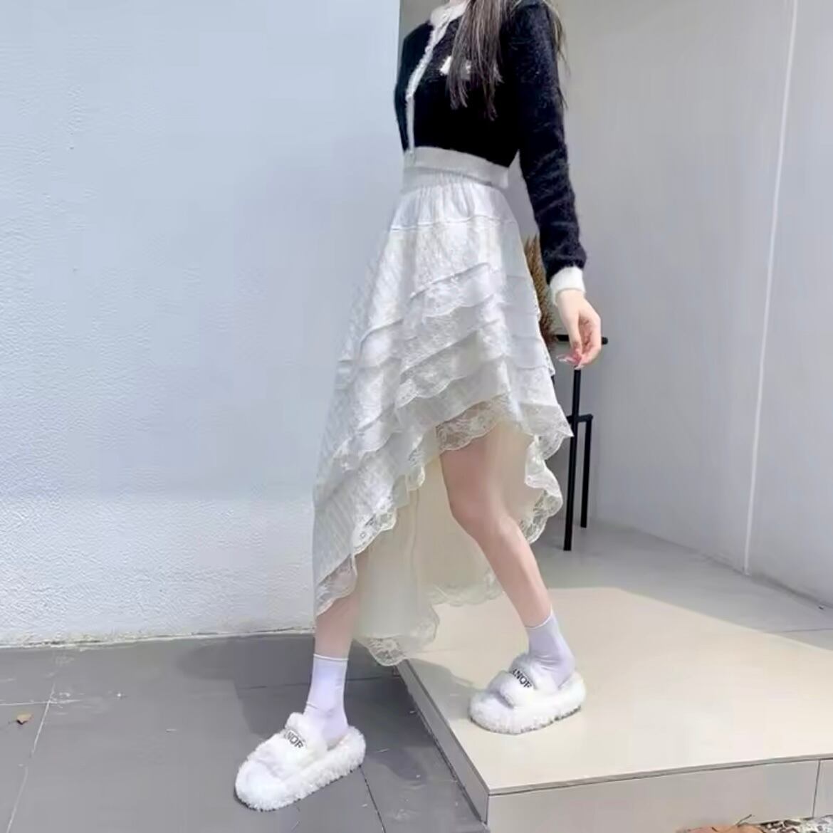 フリルレースアシメスカート