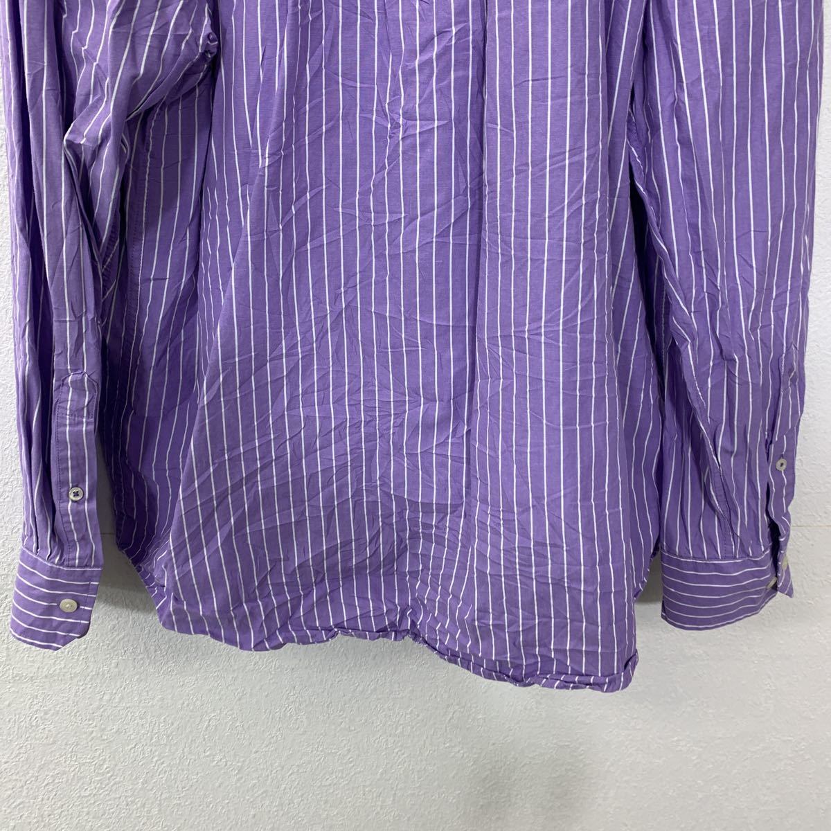 ストライプパープル長袖シャツ IZOD 長袖ストライプシャツ Lサイズ パープル ホワイト 古着卸