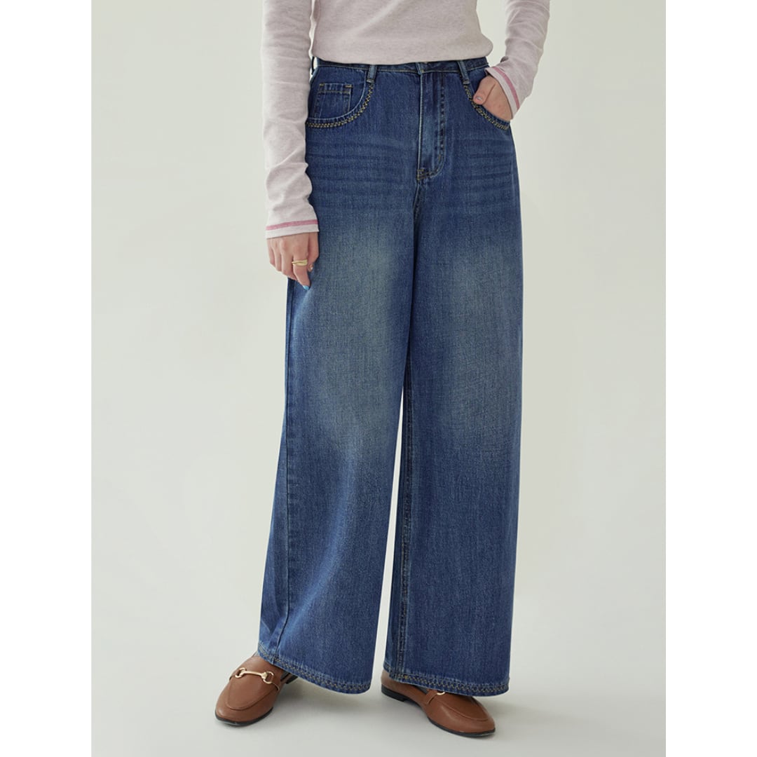 high waist wide denim pants