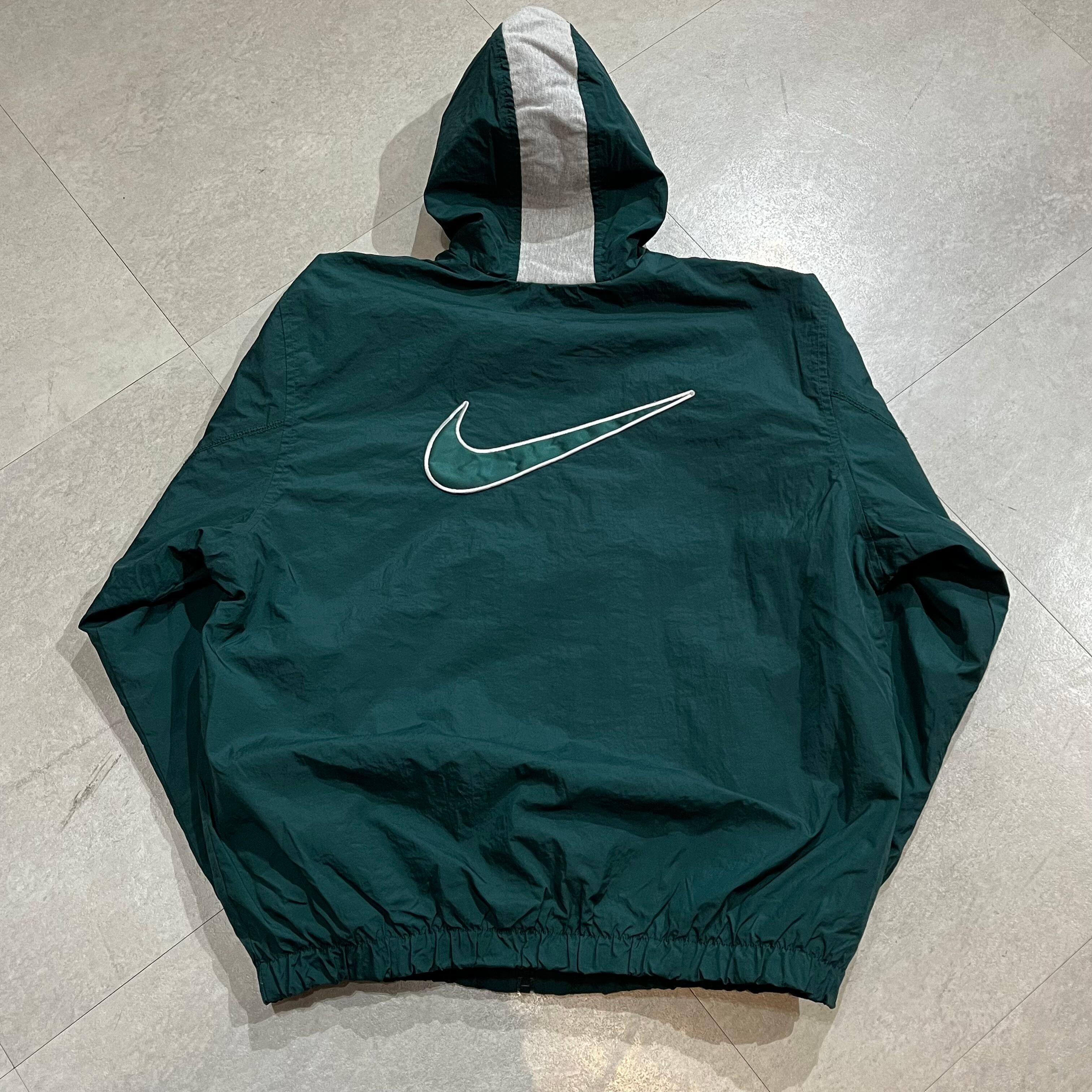 古着 90s ナイキ ナイロンジャケット ハーフジップ グリーン 中綿 長袖-