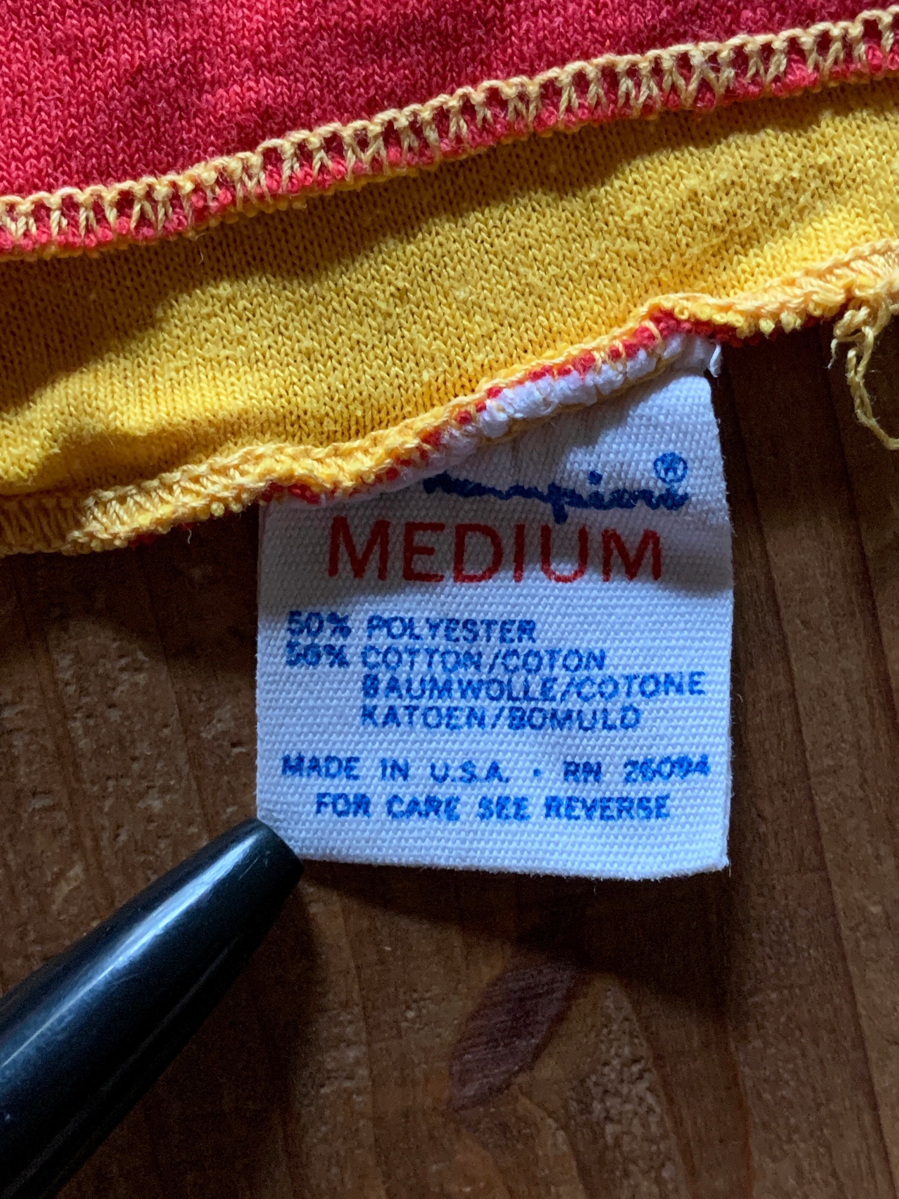 80's トリコタグ Champion ''LINCOLN'' リバーシブルTシャツ 黄X赤 表記(M) USA製
