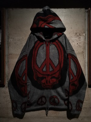 【Caka】"Grateful Dead" Peace Mark Design Vintage Loose Zip up Ecuador Knit Hoodie