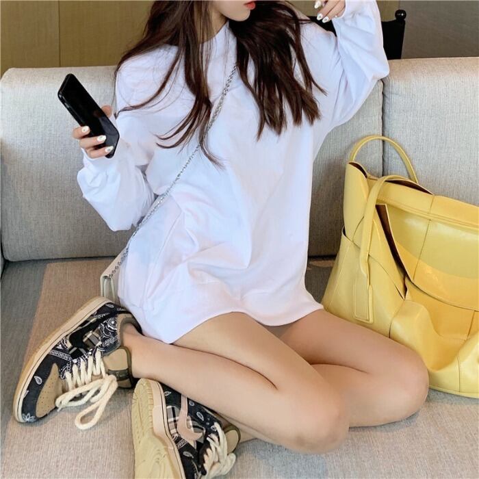 蛍光グリーンのルーズカジュアルプルオーバーセーター女性2020年秋新しい怠惰なスタイルのアウター学生無地トップ クレセントシティ35878512054