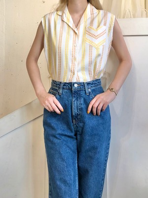 50's flower stripe sleeveless blouse