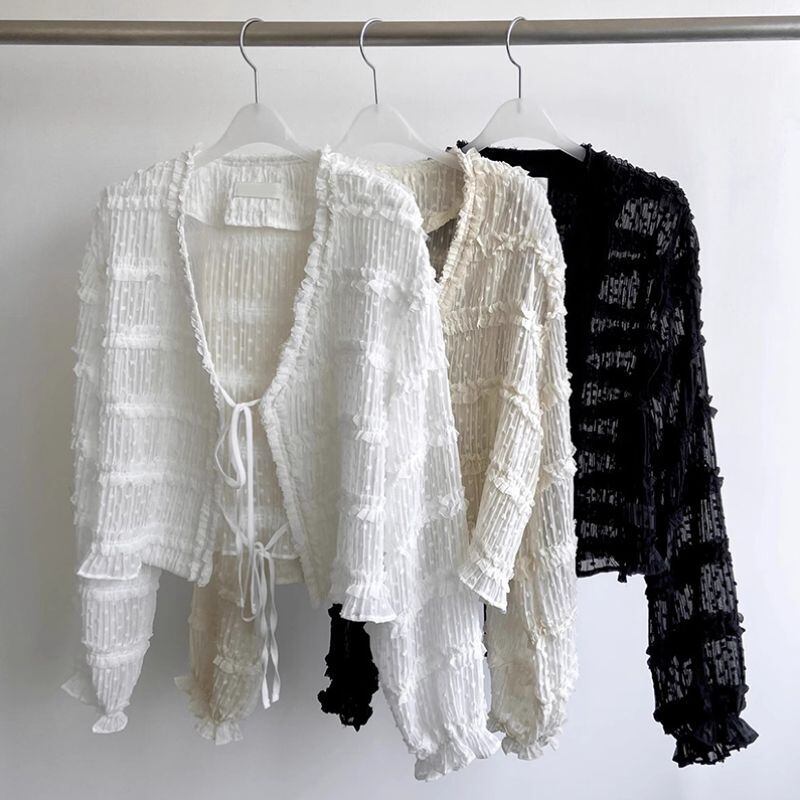 Sheerling front ribbon cardigan 3 colors V2390