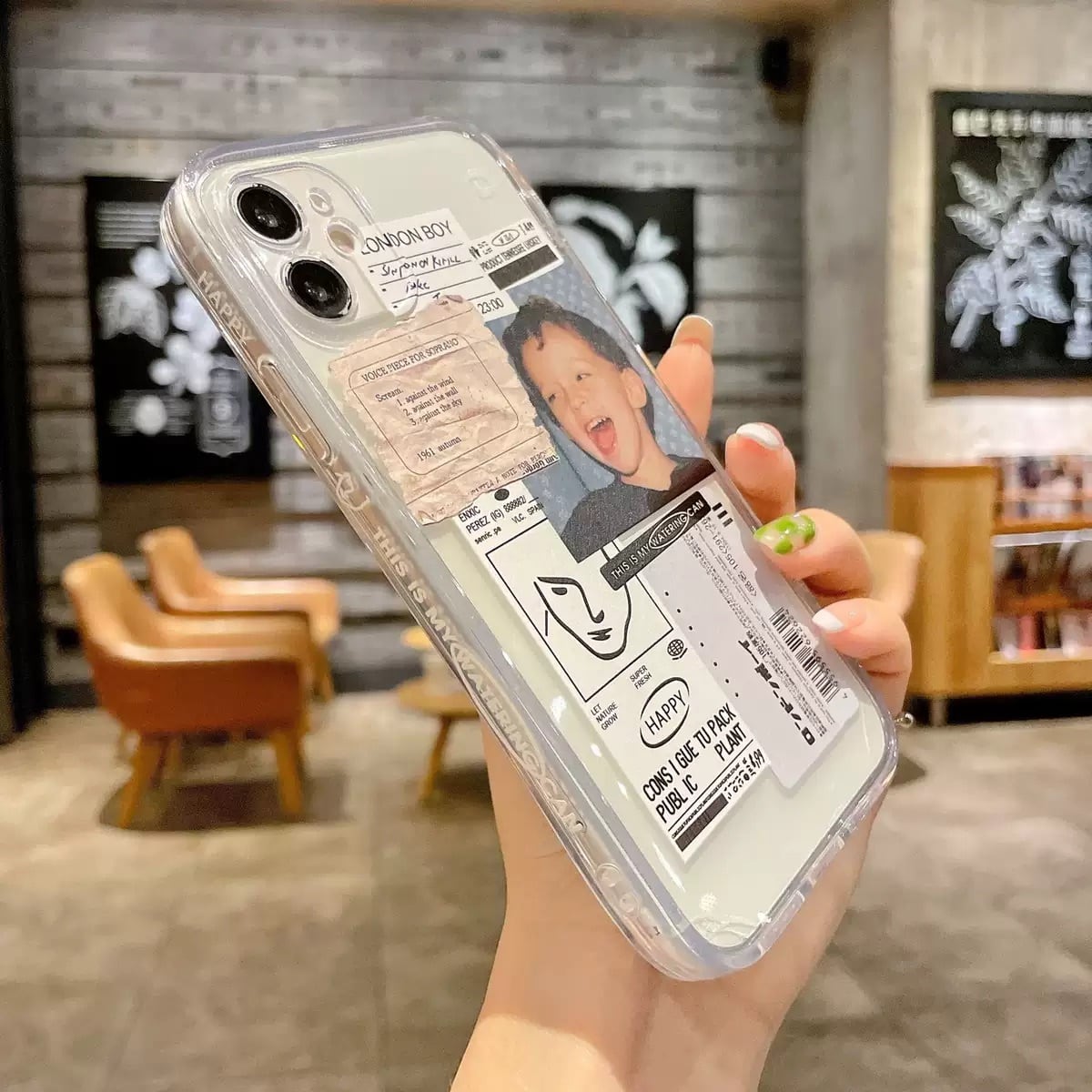 ステッカー コラージュ風 Iphoneケース Iphoneカバー 英字 ２タイプ おしゃれ スマホ スマホグッズ Tpu プチプラ ギフト お揃い クリア Lamitte Deco トレンド 韓国ファッション ショップ Base店