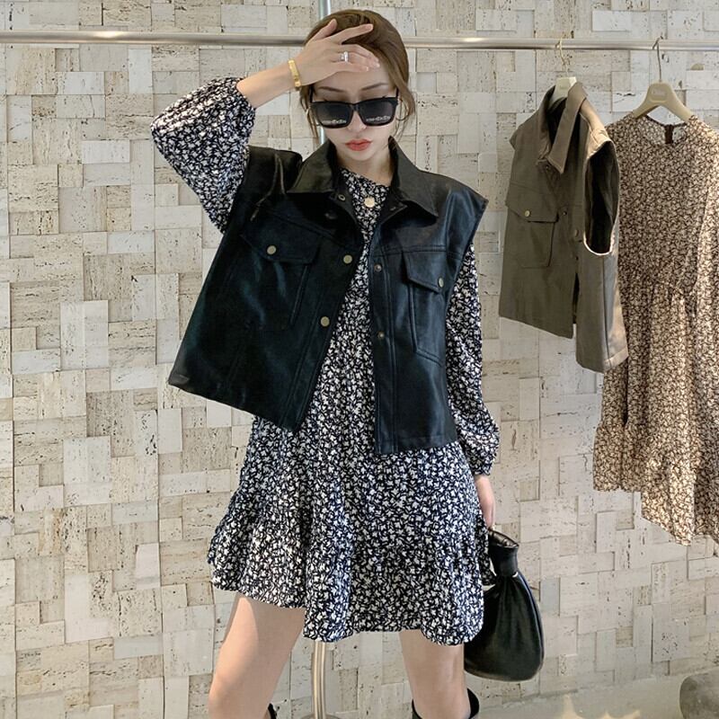 スタイルレザージャケット カジュアルショートトップス オータムスタンダード薄手ノースリーブ レトロ 秋物 ガールズファッション63200353435