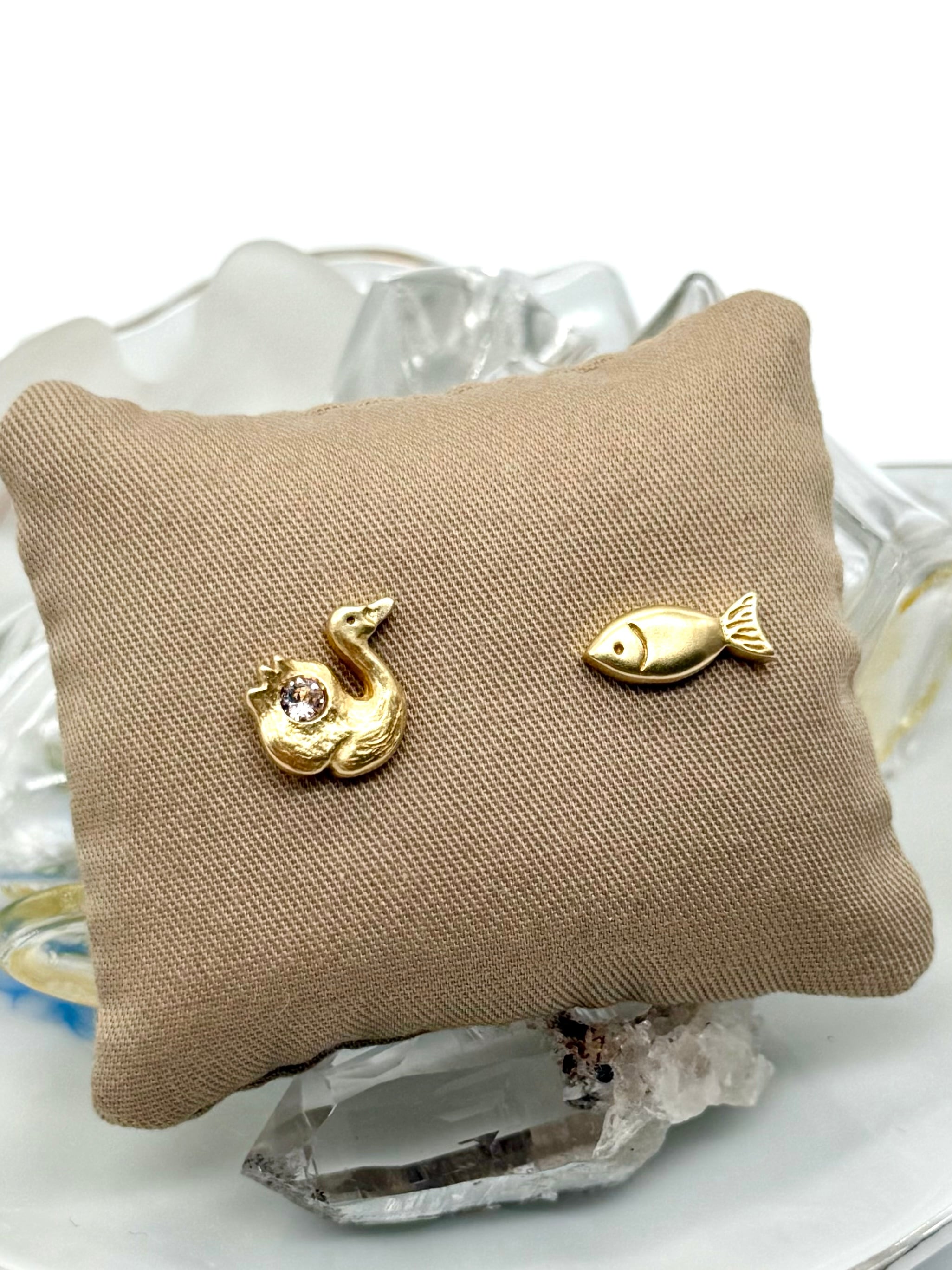 Sophia + Finley pierced earrings | baby swan + fish