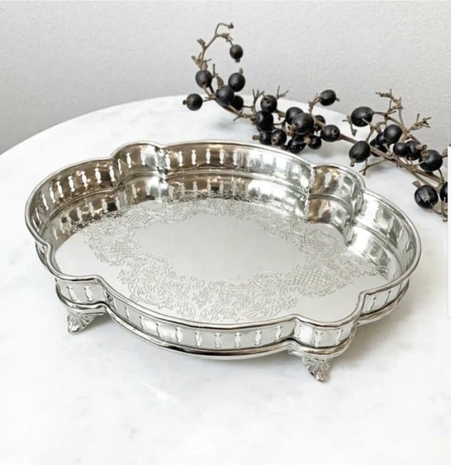 クリストフルオーバルトレイサービスプレートシルバー精巧細工