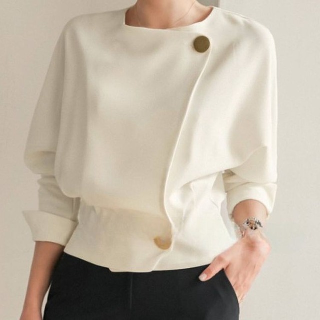 アシンメトリー フロントボタン トップス 2color 26028