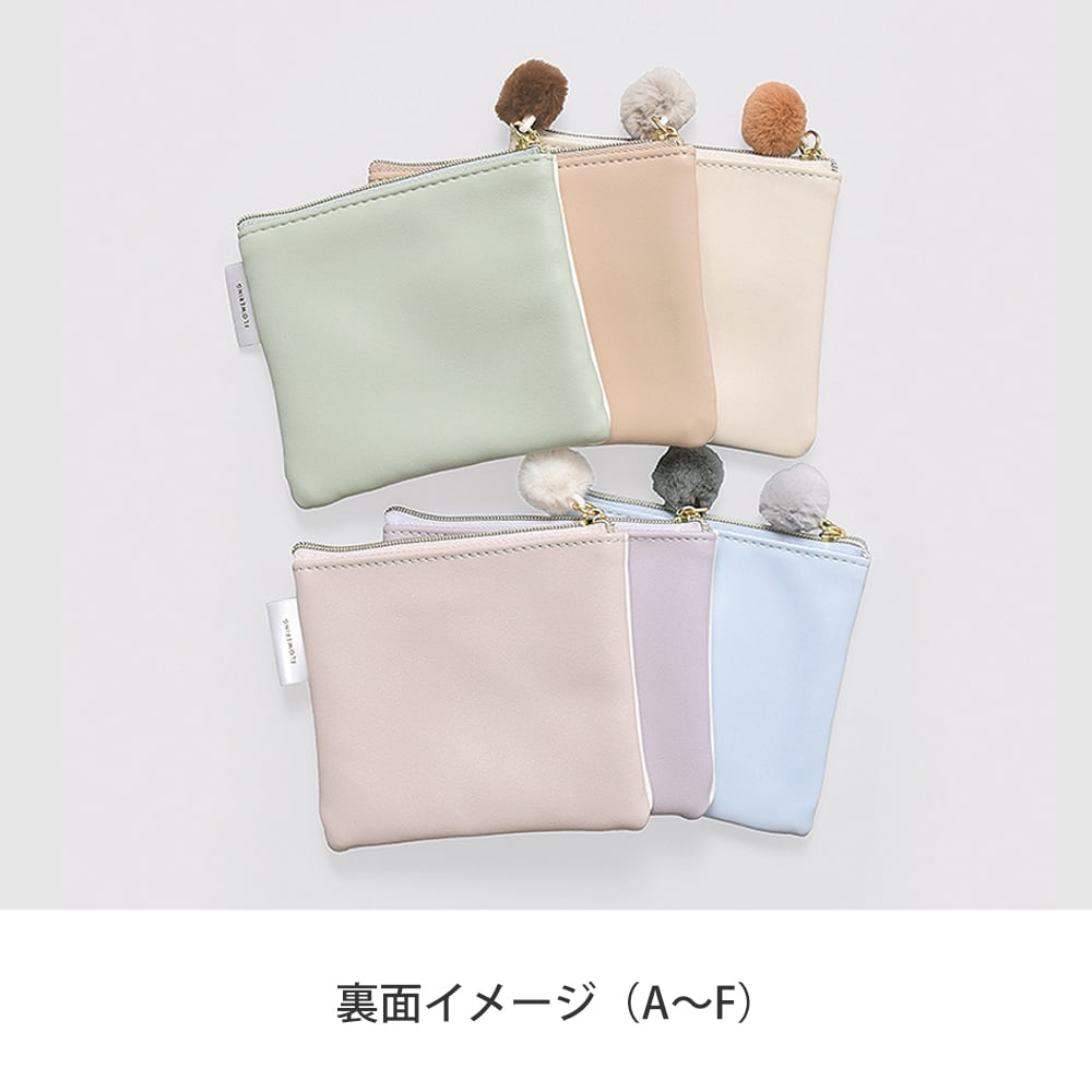 キャットチャリティ＞ フラットポーチ（ポンポンチャーム付き） ミケ