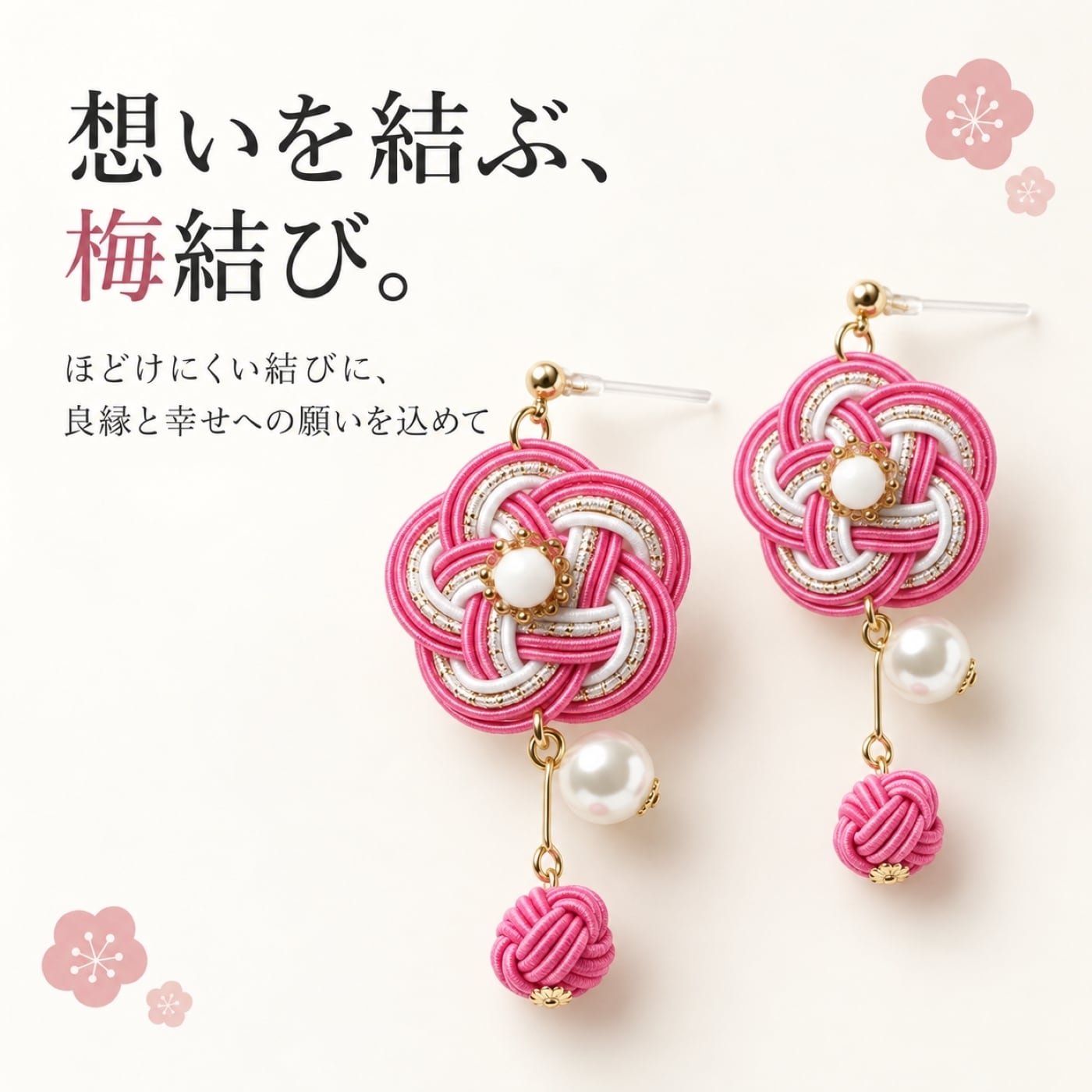 水引 梅結び 淡路玉 ピアス イヤリング｜金属アレルギー対応 樹脂