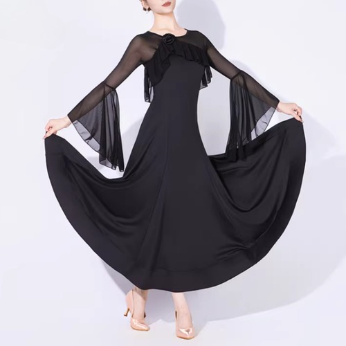 シフォンケープ ロングベルスリーブ ドレープ ドレス 2col　D00661