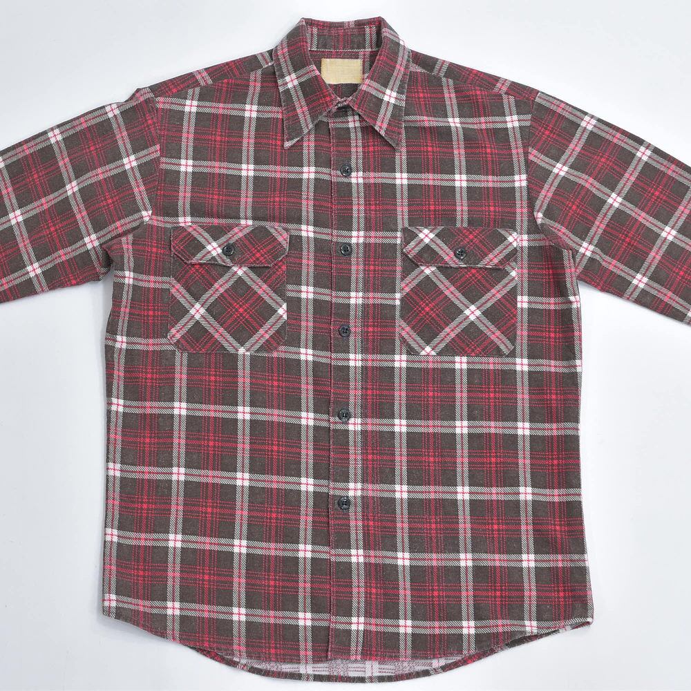 70s Vintage コットンフランネル プリントチェック ネルシャツ