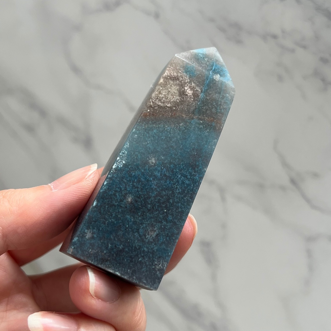 希少*トロレアイトポイント2*スコルザライト(鉄天藍石)インクォーツ*天然石インテリア*天然石タワー*置き物