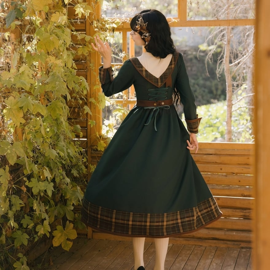 ロリィタ レトロクラシカル 森ガール風 ワンピース フォレストグリーン