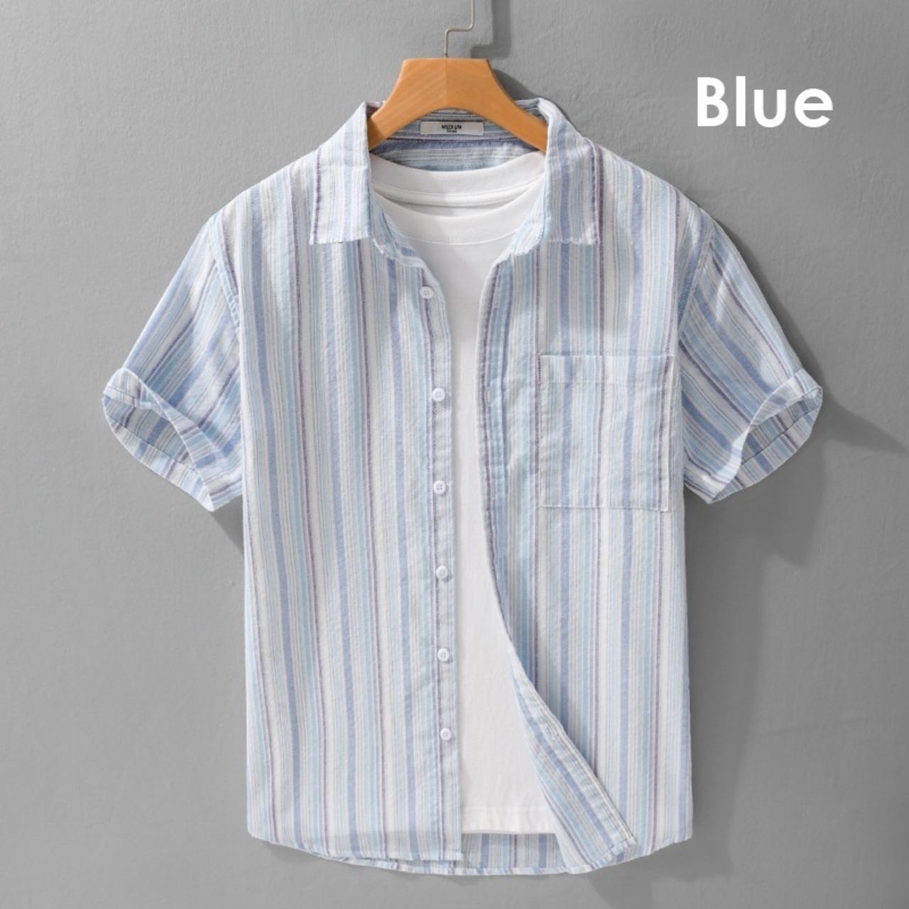 【M-3XL】Mixed Stripe Short Sleeve Shirt / ミックス ストライプ 半袖 シャツ