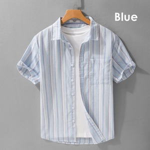 【M-3XL】Mixed Stripe Short Sleeve Shirt / ミックス ストライプ 半袖 シャツ