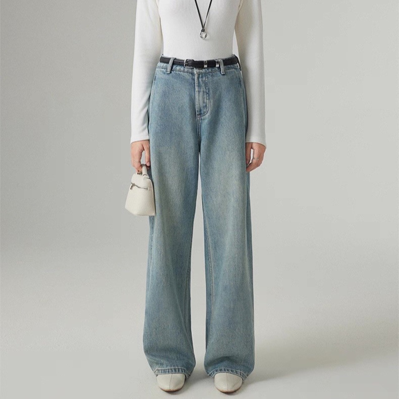 ハイウエスト ワイドレッグデニムパンツ H0011
