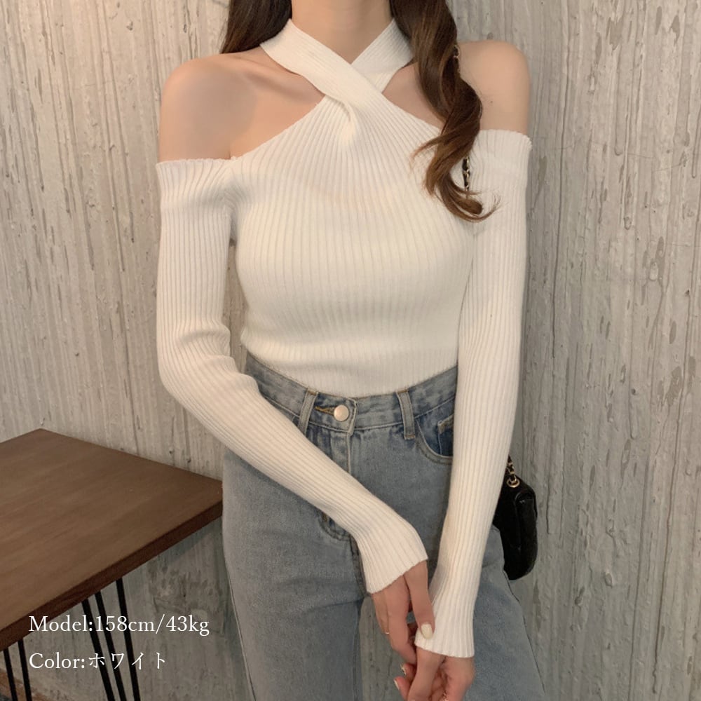 ニット トップス レディース 春夏秋 おしゃれ 個性的 きれいめ 肌見せ セクシー 大人 かわいい ホルターネック 大人可愛い 大人女子