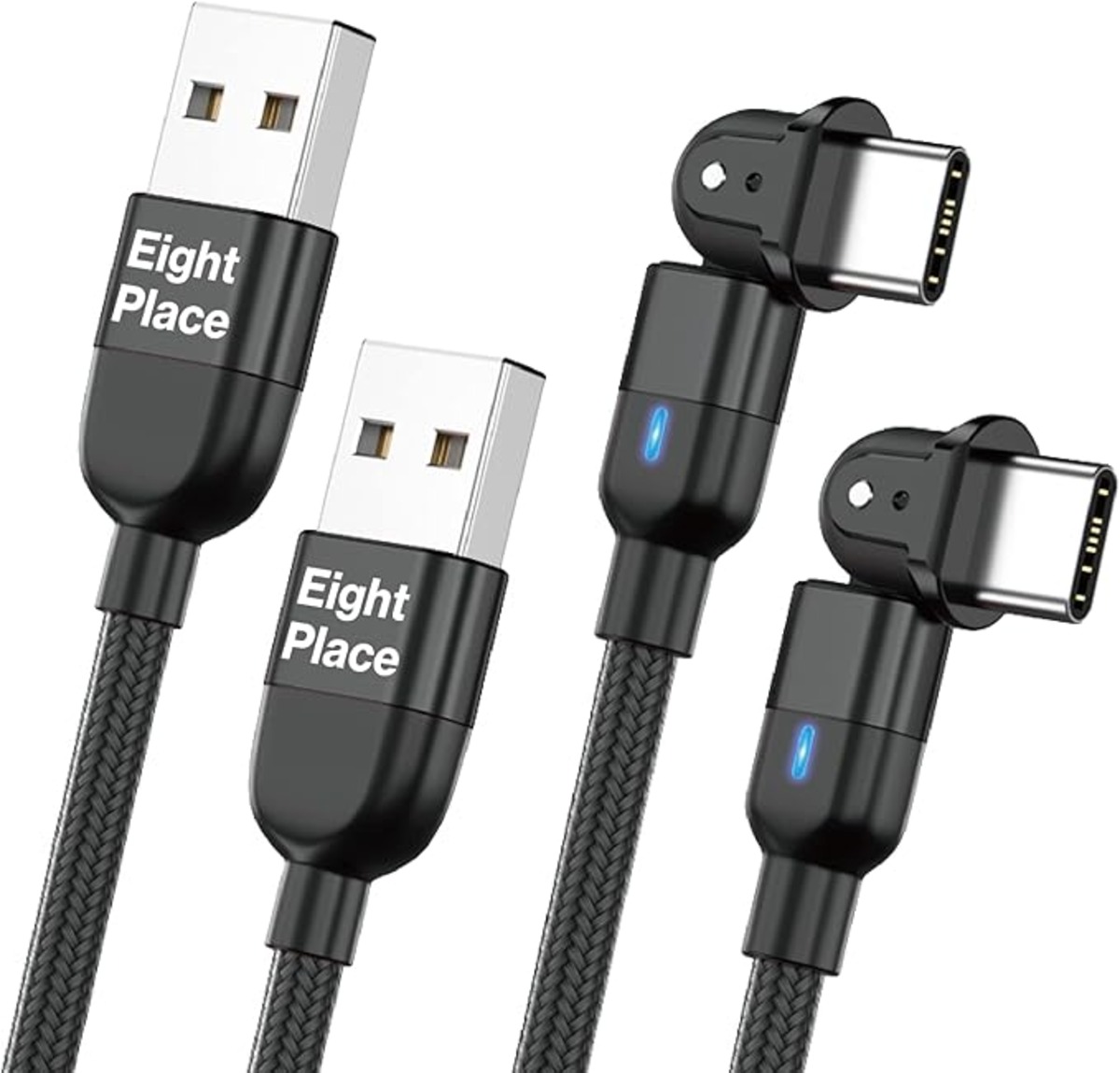 Eight Place 【2本セット】USB Type C ケーブル 180度回転 USB-C & USB-A 急速充電 ...