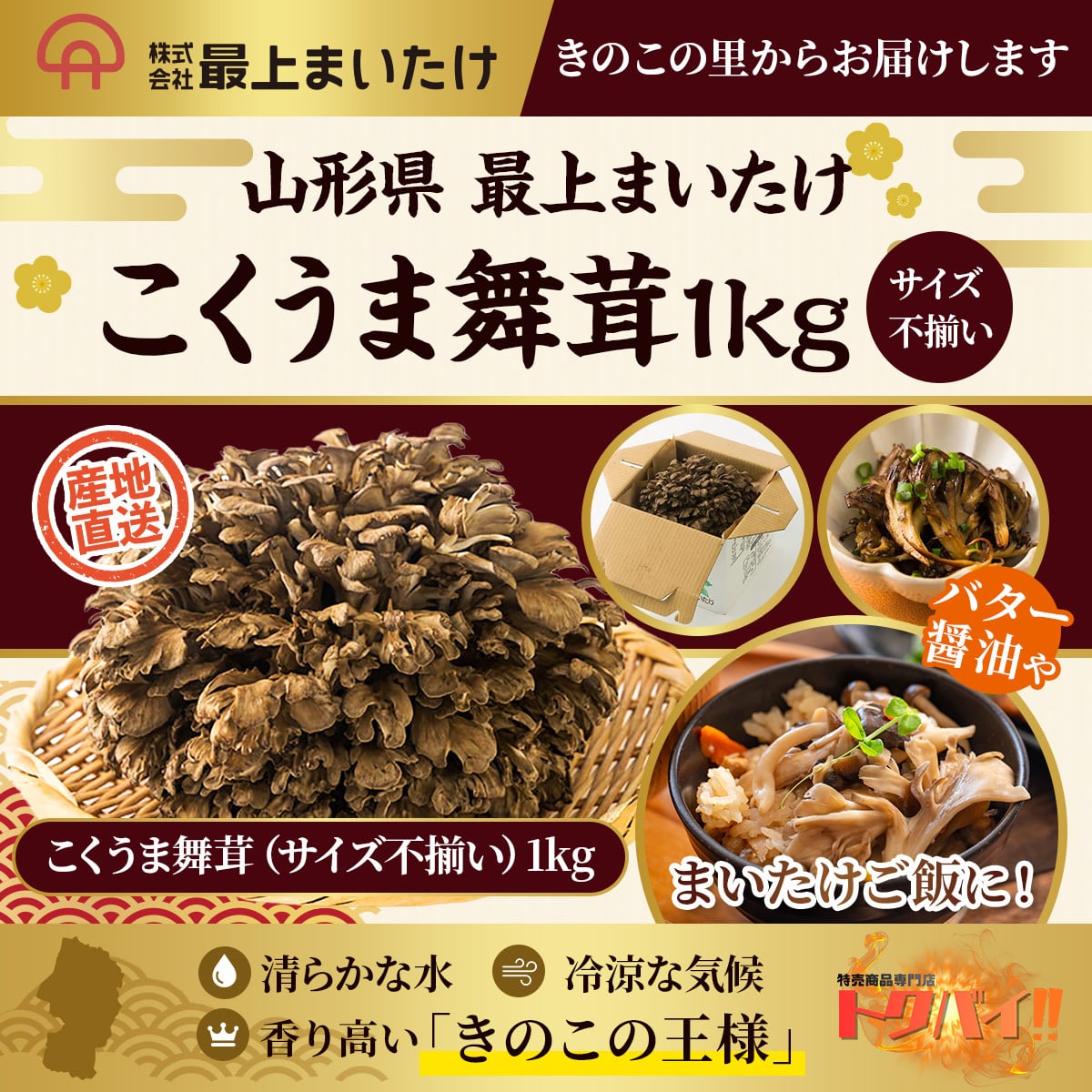 【山形 舞茸】イチオシ舞茸 1kg|訳あり舞茸|産地直送|肉厚|最上まいたけ|ビタミンd|食物繊維|無農薬|きのこ王国|雪国舞茸|まいたけダイエット|
