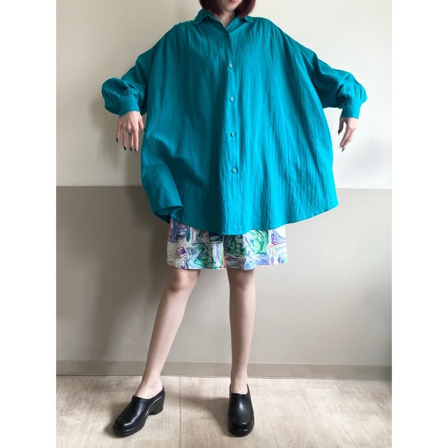 made in USA Sea Green Oversized Cotton Shirt