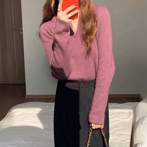 スキッパー ニット 長袖 レディース 秋冬 韓国 リブニット きれいめ 襟付き おしゃれ 大人 カジュアル 洗えるニット ニットセーター シンプル 大人可愛い 大人女子