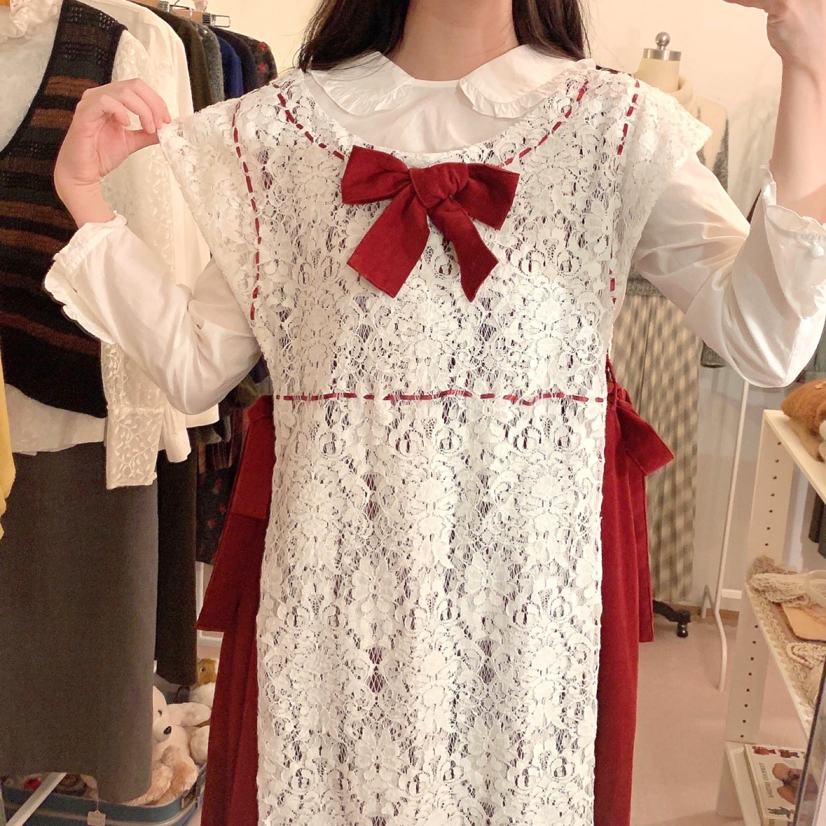 original : landmark jumper skirt / red × white