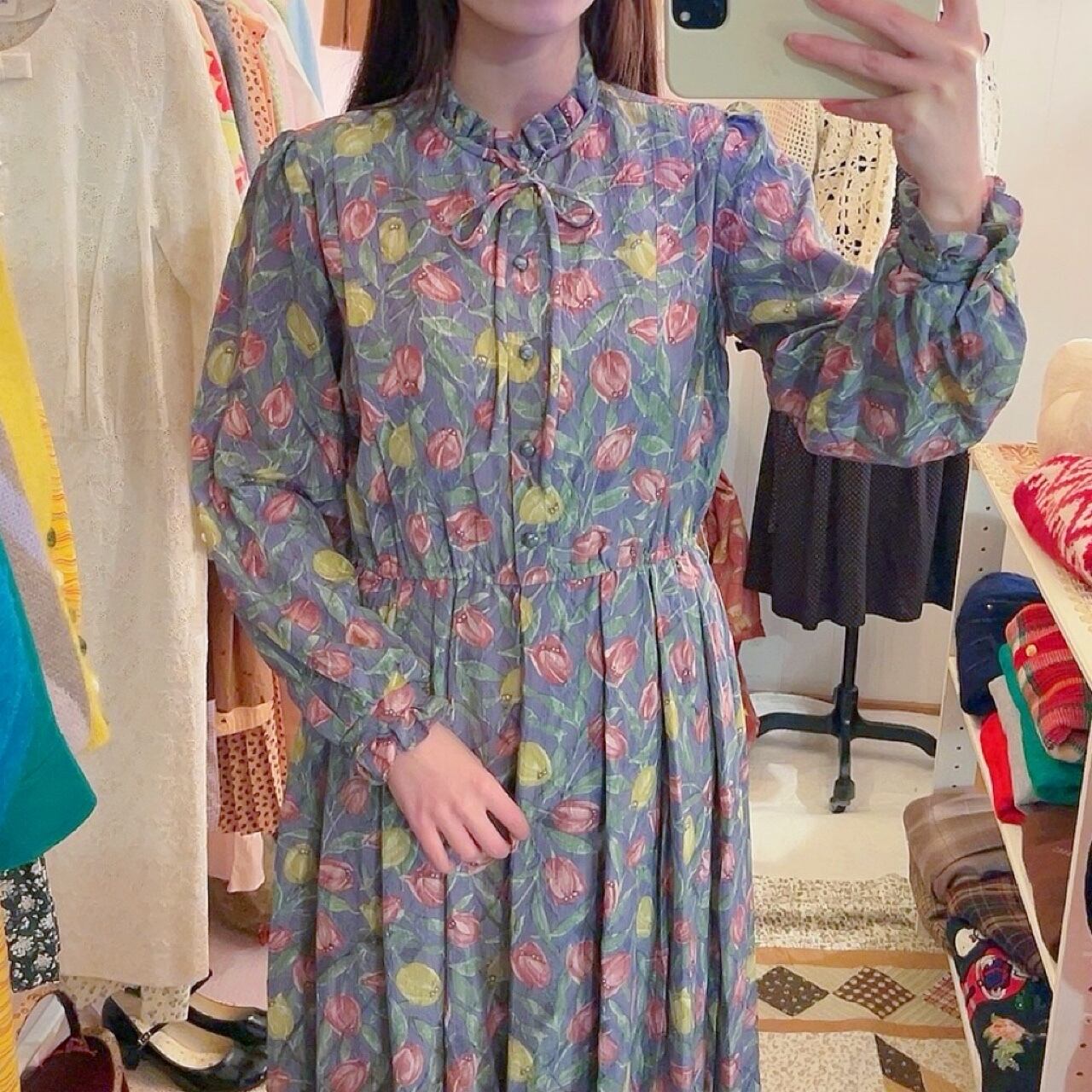 yellow red tulip frill ribbon one-piece