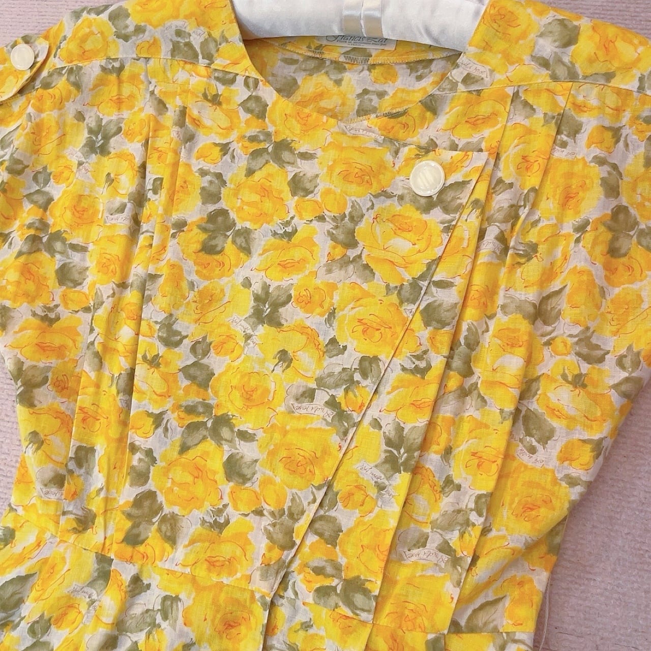yellow rose white button one-piece