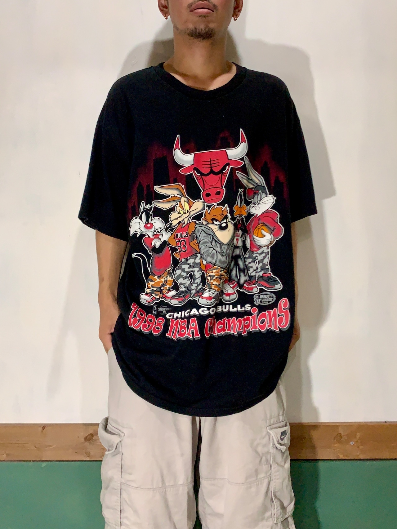 90's DELTA NBA BULLS Print T-Shirt【XL】