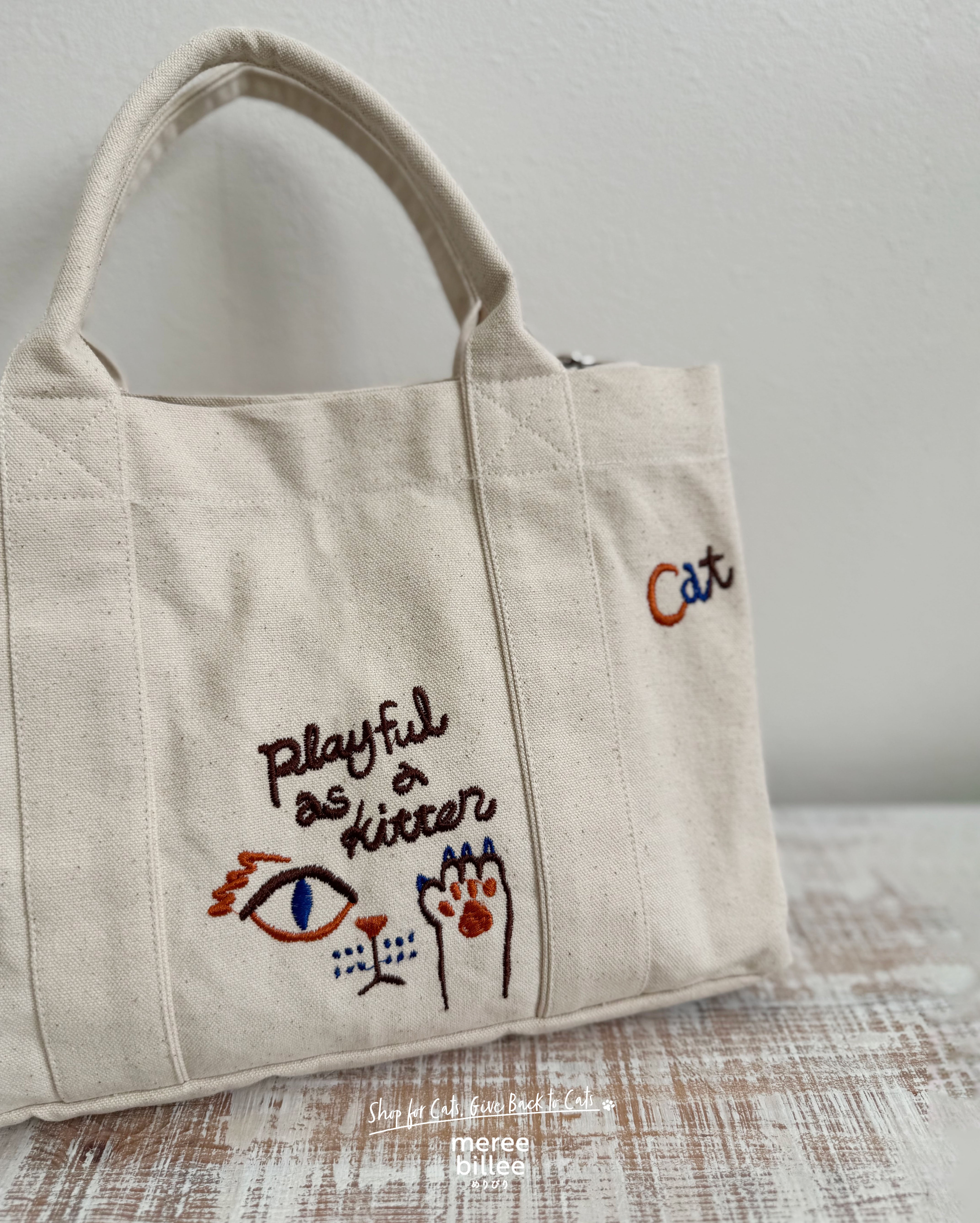 残り2点】猫柄刺繍ミニトートバッグ ｜ショルダーストラップ取り外し
