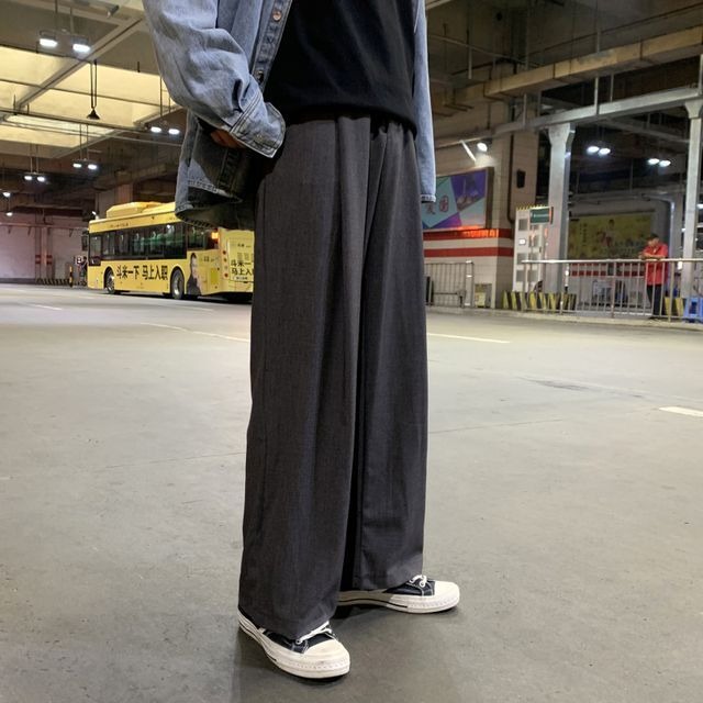 予約販売】ワイドパンツ メンズ ワイドレッグ ストリート ブラック 