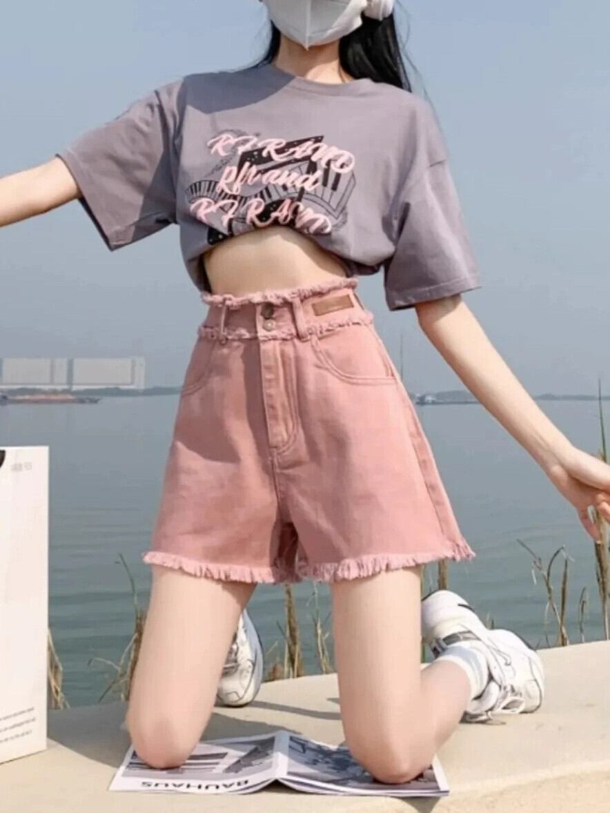 送料無料】パンツ ダーティーピンクデニムショートパンツレディース夏