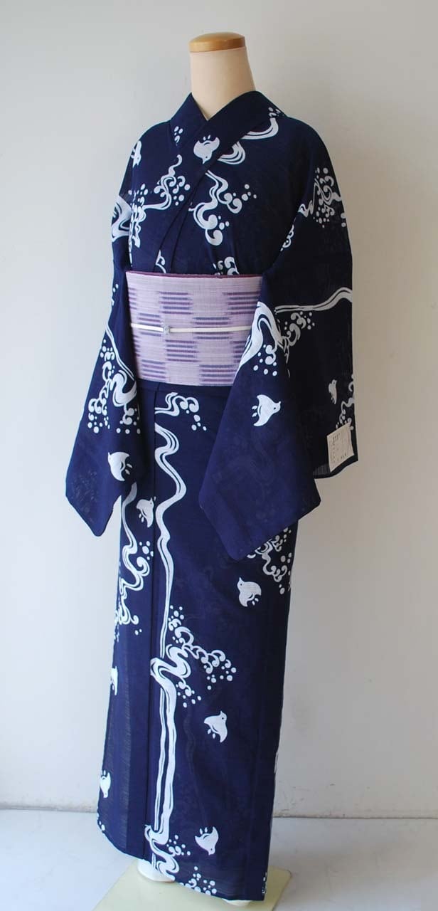 竺仙　浴衣　未使用品 竺仙・浴衣】竺仙製 千鳥と波飛沫 綿絽浴衣 お仕立て品 | 大山キモノ