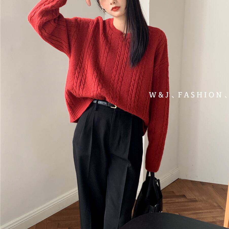 セーター レディースオータムルーズニットシャツ ロング 秋物 ビッグFスモールZ韓国76750245258