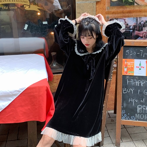 ✞ ベルベットレース刺繍ブラック♥カワイイ♥スタンダード レトロ スウィート ✞ゴスロリ SM ミリ 甘ロリ クラロリ 和ロリ エレガント 黒ロリ 姫ロリ 華ロリ BB-BB46385042413