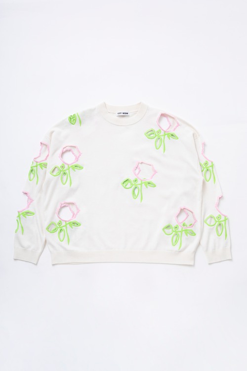 【TTT MSW】flower embroidery pullover knit(white)〈送料無料〉